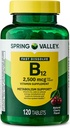 Spring Valley, B12 2500 MCG, B12 nopeasti liukenevat Cherry Flavor Tabletit Ravintolisä, B12-vitamiini, 120 Count - Uusi Look (Pack of 1)