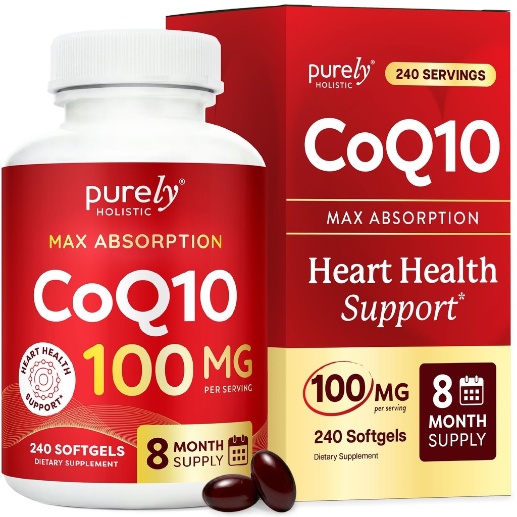Rent Holistic Q10 100mg - 240 SoftGels - 8 månaders leverans - Ubiquinone Coenzyme Q10 Supplement - med ekologisk olivolja - Soy Free Co Q 10 - Tillverkad i USA