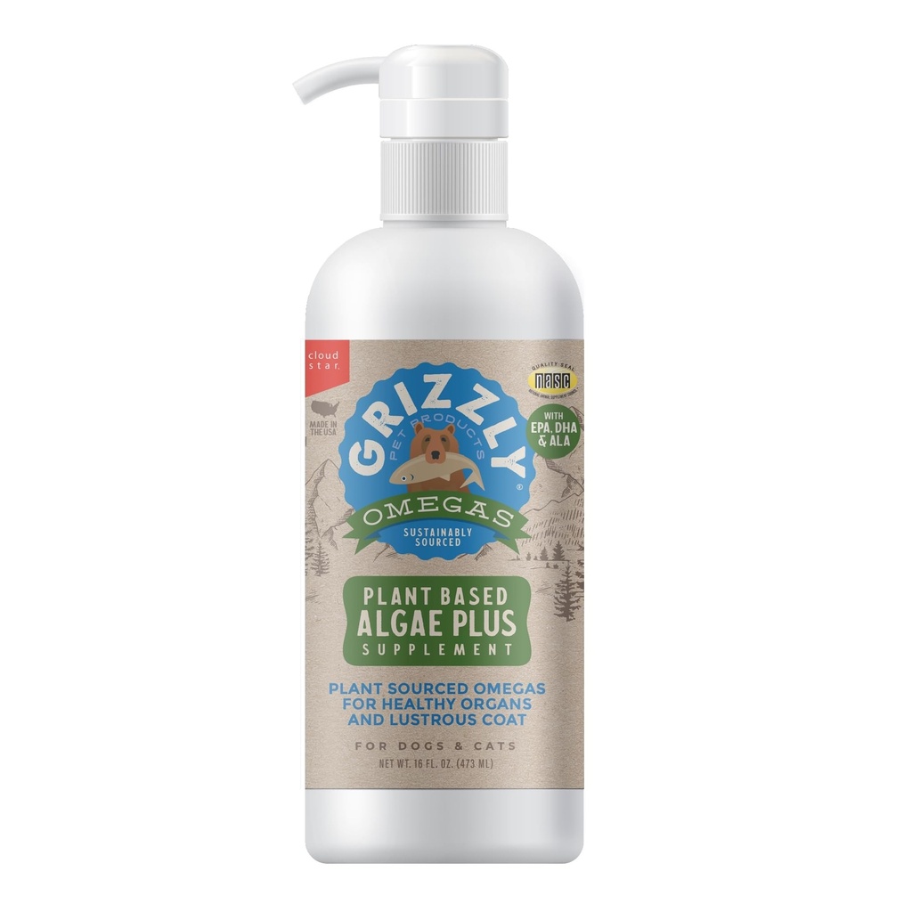 Grizzly Lemmikki TuotteetAlgal Plus Omega 3-6-9 ravintolisä koirille ja kissoille, 16 Ounce Bottle