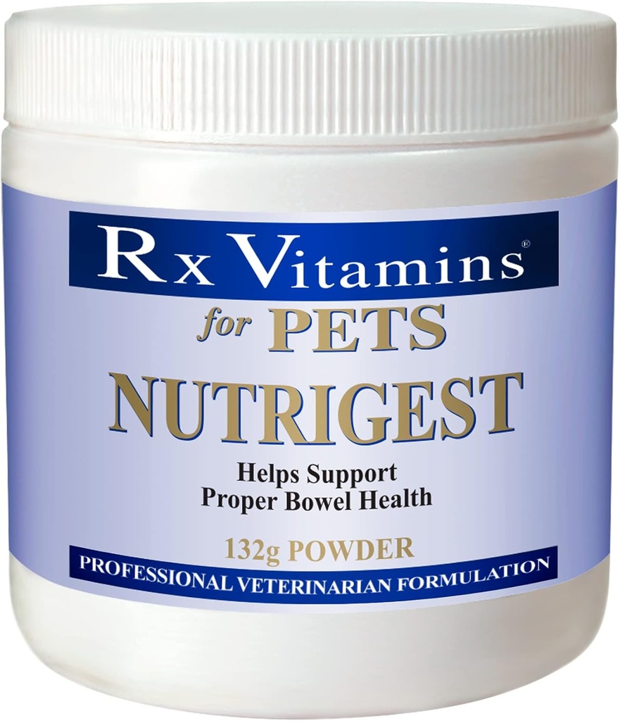 Rx vitaminer för husdjur Nutrigest för hundar och katter - Hjälper till att stödja korrekt tarm och matsmältningshälsa - Veterinär formulerad probiotikum - pulver 132g
