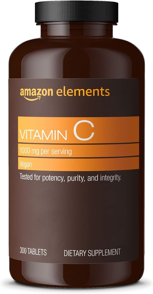 Elementit C-vitamiini 1000 mg, tukee tervettä immuunijärjestelmää, Vegan, 300 tablettia, 10 kuukauden tarjonta