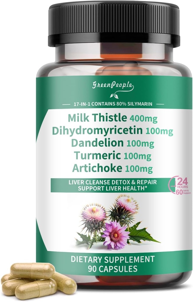 GREENPEOPLE Liver Cleanse Detox & Repair - Styrka Mjölk Thistle 30X Extract - Standardiserad och koncentrerad 80% Silymarin w / Vitamin,95% curcuminoids & 17 + Lifer Health Nutrients att återuppliva och trivas