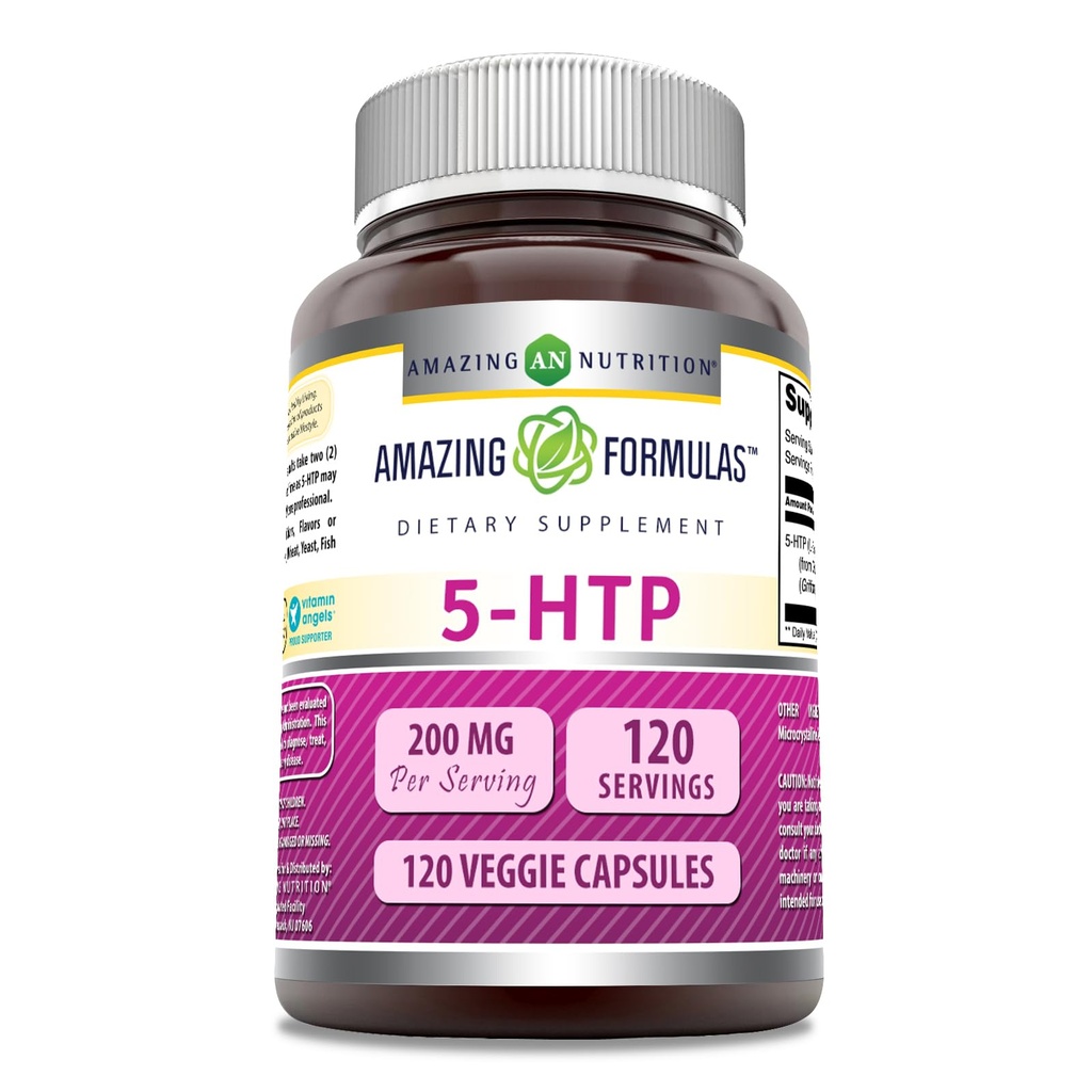 Fantastiska formler 5-HTP (L-5-Hydroxytryptophan) Supplement | 200 Mg per servering | Veggie Capsules | Non-GMO | Gluten-Free | Made in USA (1 Pack | 120 Count)