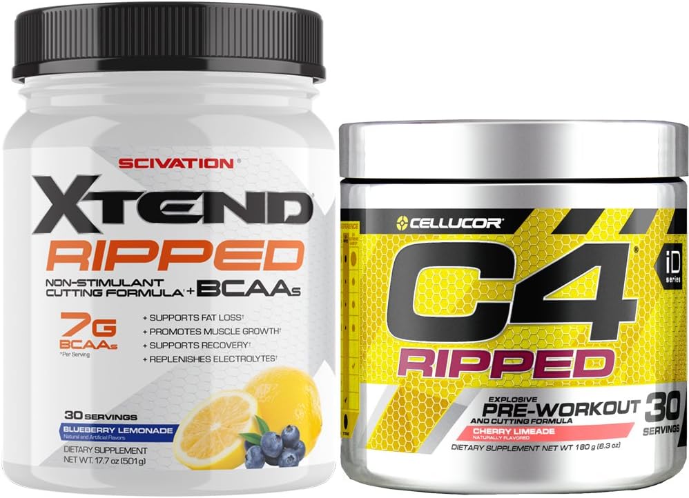 Clucor C4 repäisi esitreenipulveri + rasvanpolttaja, kirsikka, 30 tarjoilua + Sciviation Xtend repi BCAA Powder, mustikkasitruunaa, 30 tarjoilua
