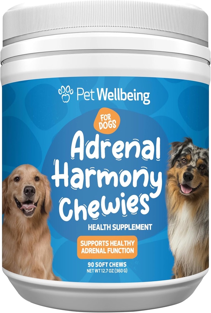 Pet Wellbeing Adrenal Harmony Chewies för hundar - Vet-Formulerad - Dog Adrenal Support, Cortisol Balance, Ashwagandha, Bacopa - Herbal Supplement (90 Soft Chews)