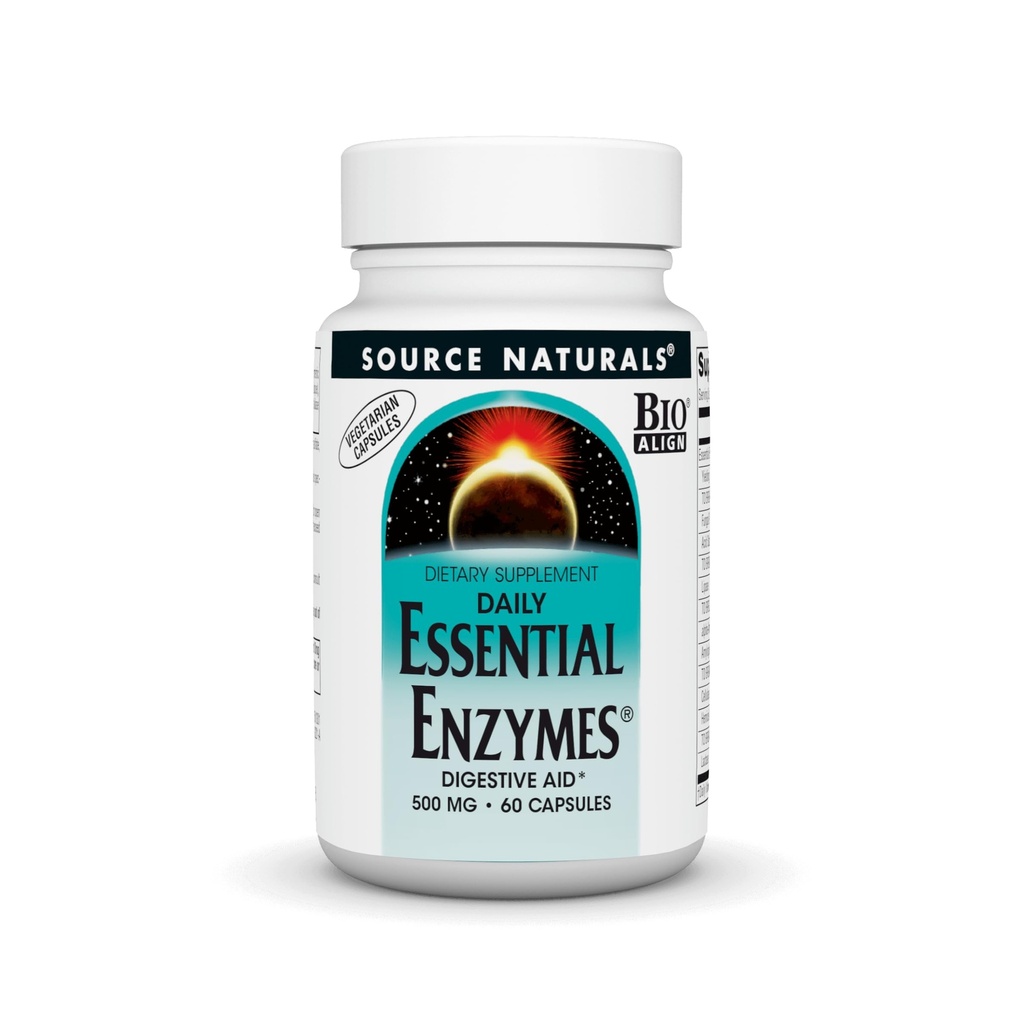 Källa Naturals Essential Enzymes 500mg Bio-Aligned Multiple Enzyme Supplement Herbal Defense for Digestion, Gas, Constipation & Bloating Relief - Stöder Immune System * - 60 Vegetariska kapslar