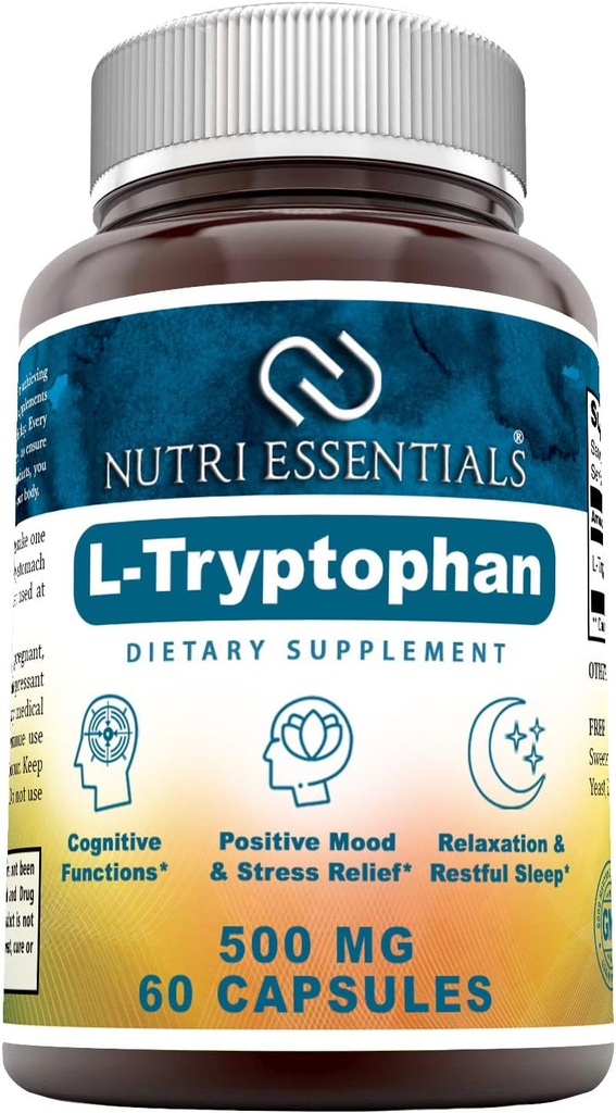 L-Tryptofaani Ravintolisä 500 mg 60 kapselia (ei-GMO) - Luonnollinen unilääke lisäravinteet 500 mg vapaata L Tryptofaani - Kierto & Immuunituki *
