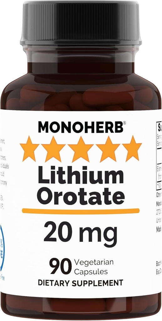 Litium Orotate 20 mg elementaalilitiumia kapselia kohti - 90 kasvissyöjäkapselia