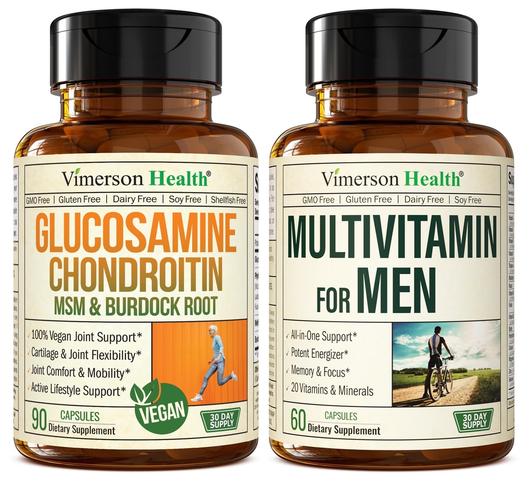 Vegan Glukosamiini Chondroitin MSM Joint Support Supplement & Complete Multivitamiini miesten