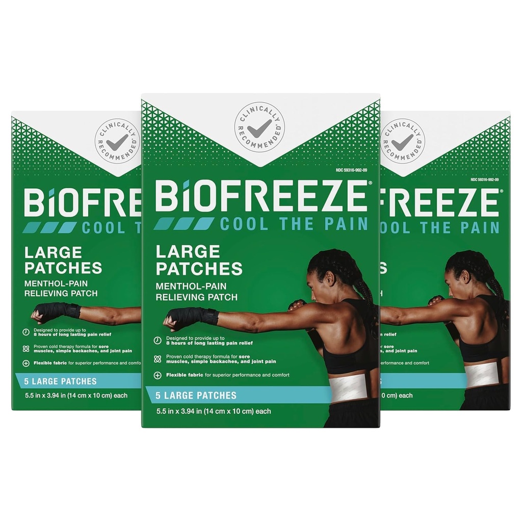 Biofreeze Smärta Relief Patches, Arthritis Pain Reliver, Knee & Lower Back Pain Relief Patch, Sore Muscle Relief, Neck Pain Relief, FSA Eligible, 3 Pack (5 Biofreeze Menthol Patches)
