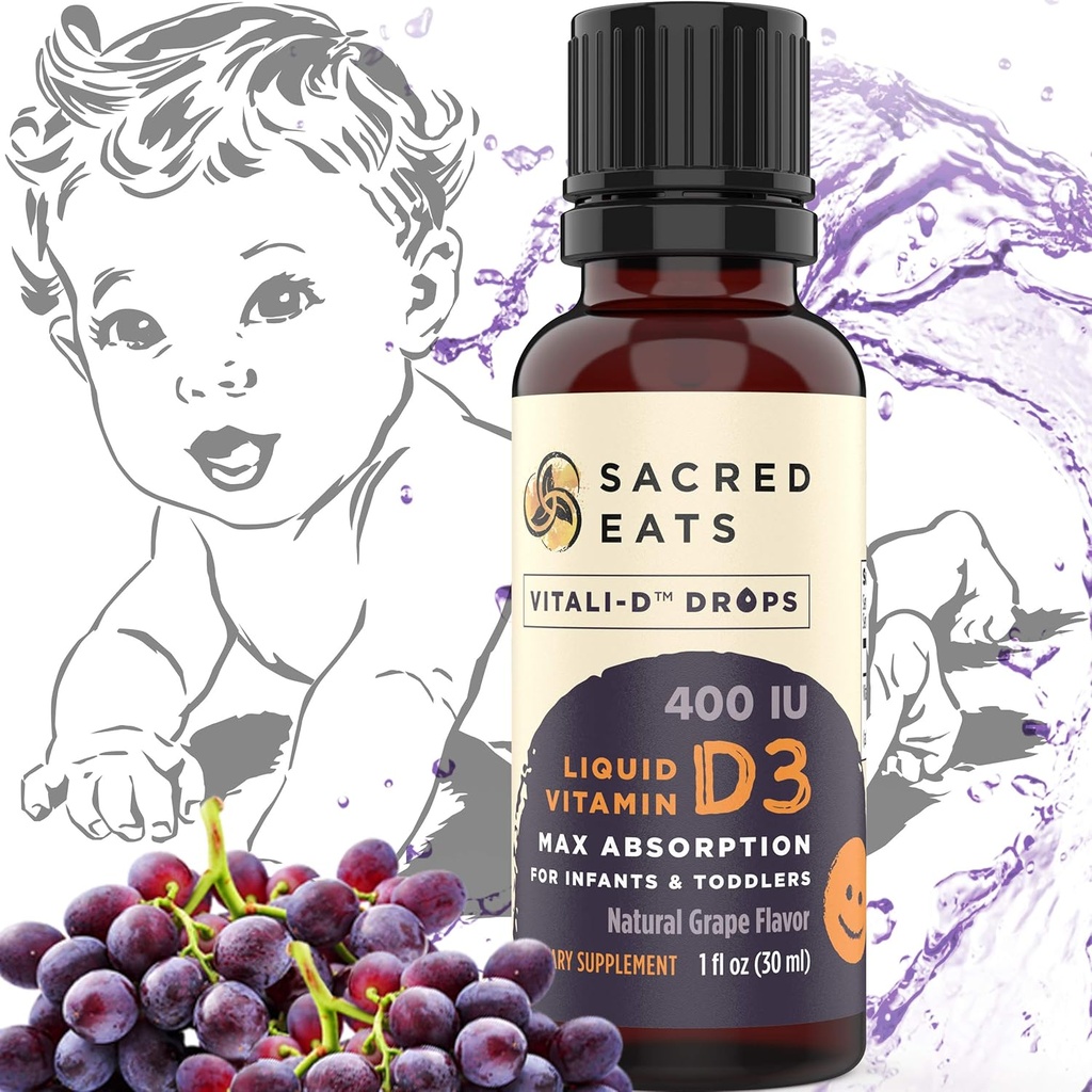 D-vitamiinitipat pikkulapsille - 400 IU Per Drop, Natural & Sugar Free in MCT Oil for Best Imeytyminen. 880 Palvelua. Helppo ottaa nestemäinen D3 täydentää vauva & taaperot (Grape)