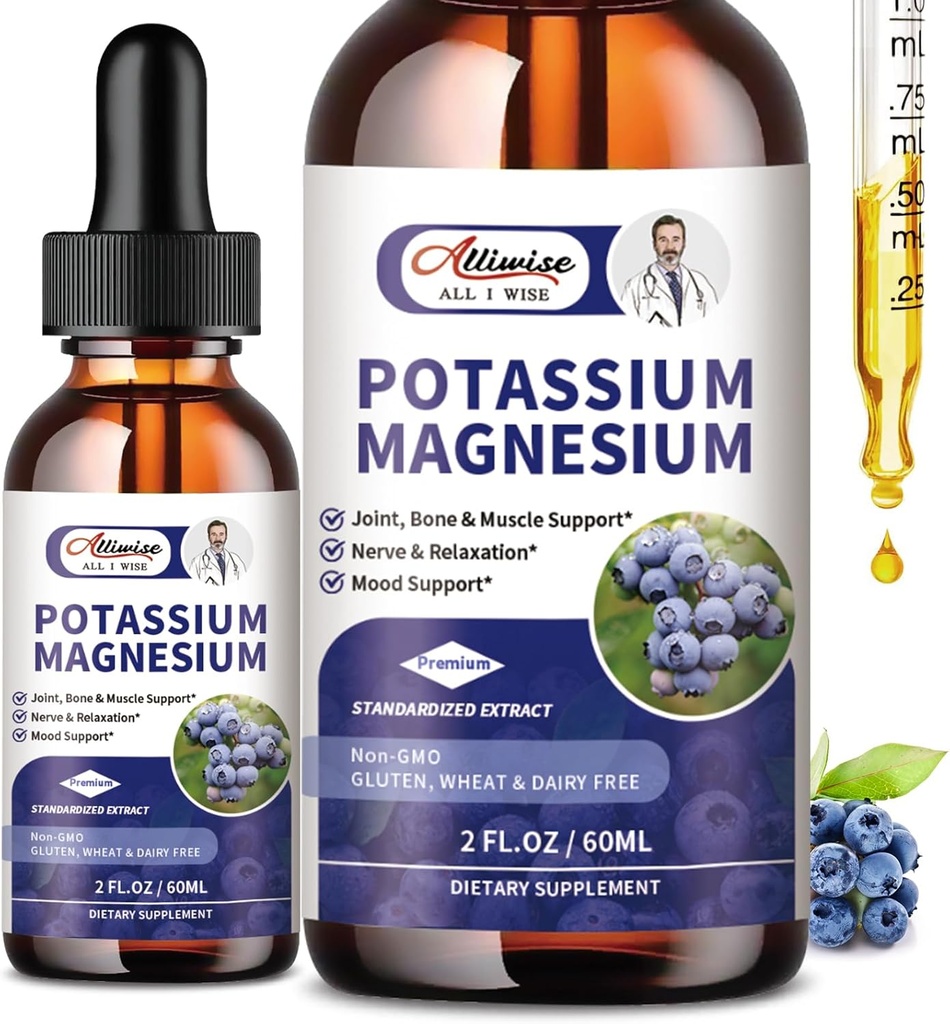 2 pakkaus Kalium Magnesium Supplement Liquid - korkea imeytyminen Rauhoittukaa Magnesium Complex & Kalium Plus Kalsium, D3- vitamiini, Sinkki jalkakramppeihin ja luun ja immuunin tuki - 4 Floz