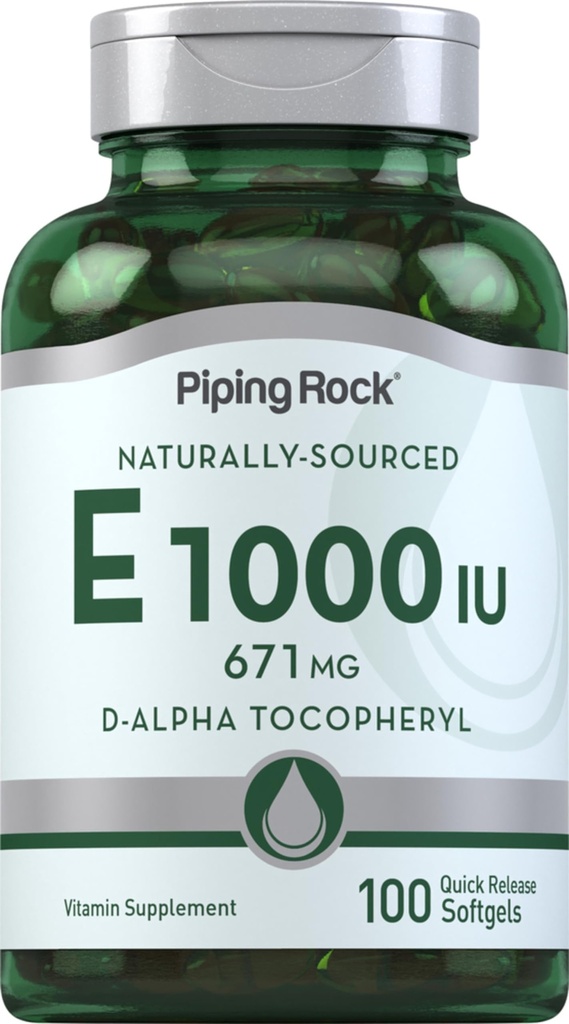 Piping Rock-vitamiini E 1000 IU Softgel- kapselit ... 671 mg... 100 pilleriä...