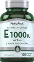 Piping Rock Vitamin E 1000 IE Softgel Capsules | 671mg | 100 piller | D-Alpha Tocopheryl Supplement | Non-GMO, Gluten Free
