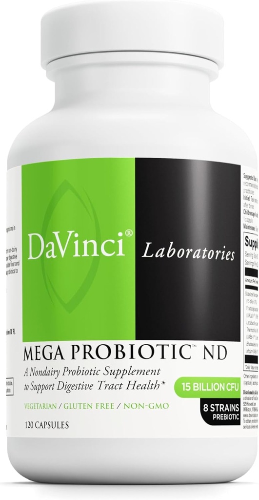 DAVINCI Labs Mega Probiootti ND - ei-meijeri probiootti täydentää Gut, Ruoansulatus-ja aivoterveys* - Gut Health Support täydennysosa ei-meijeri Complex* - 120 kasvissyöjä Caps
