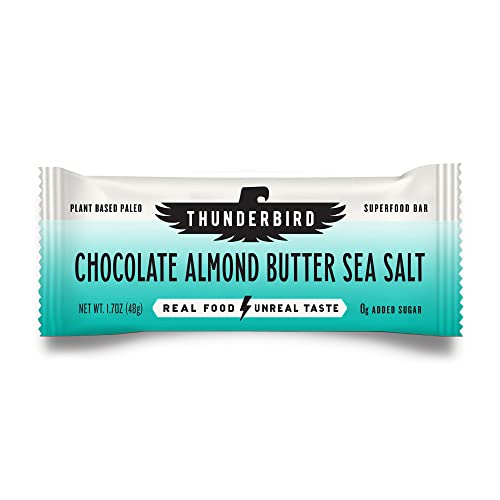 Thunderbird Bars Energy Snack, Gluteeniton proteiini, Terveellinen Reaaliruoka, Vegan Paleo Ei-GMO, Ei lisättyä sokeria, suklaata Almond Butter Sea Salt Flavor (12 Count, 1,7 oz. Bars)