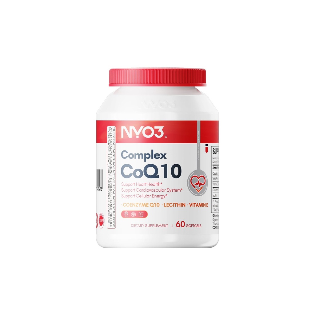 NYO3 CoQ10 200mg, jossa on lesitiiniä ja vitamiineja E, ultrakorkea imeytyminen, antioksidantti sydämen terveyden ja energian tuotantoon, korkea Coenzyme Q10-pitoisuus, gluteeniton, ei-muuntogeenisiä organismeja, 60 päivän tarjonta