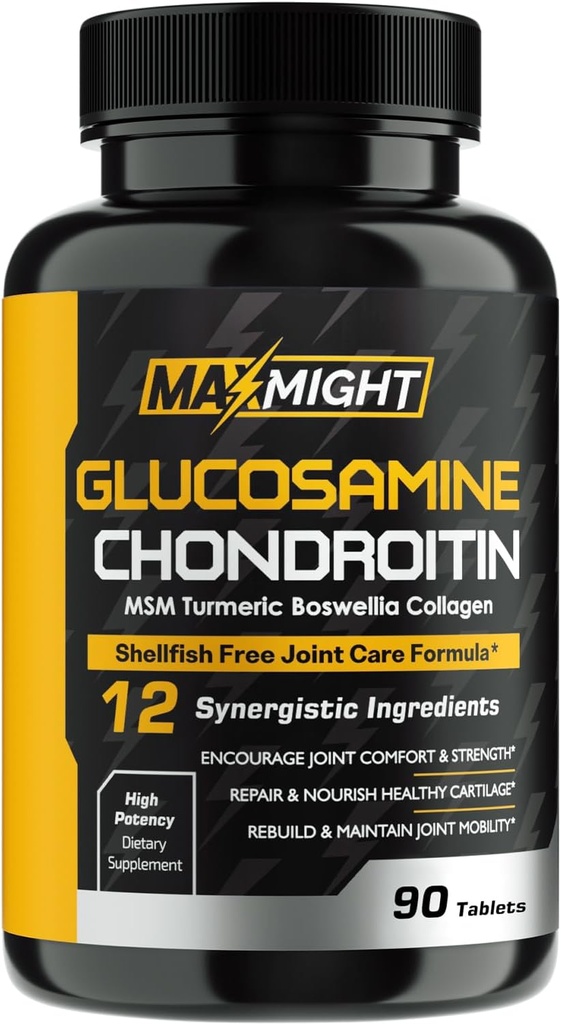 Glukosamiini Chondroitin MSM Turmeric, Boswellia, 12-in-1, Joint Comfort, Mobility, Voitelu & Vahvuus miesten Naiset & Senior, 90 Tab, Ei Shelfish