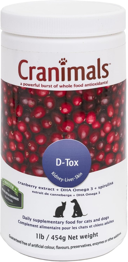 Cranimals D-Tox Daily Multivitamiini koirille, Superfood Aminohapot, hapettumisenestoaineet, DHA rasvahapot, vitamiinit E, B, D, Biotiini, Mineraalit tukemaan aineenvaihduntaa toiminto, energia, lemmikkieläinten hyvinvointi, pitkäikäisyys