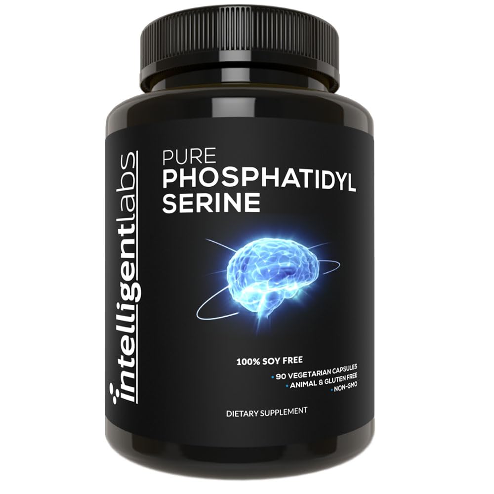 Intelligent Labs Fosfatidyyliseriini Supplement 100 mg, 90 korkean vahvuuden kapselia, 100% soijaa ja allergeenivapaata, puhdasta fosfatidyyliseriiniä auringonkukkalesitiinistä