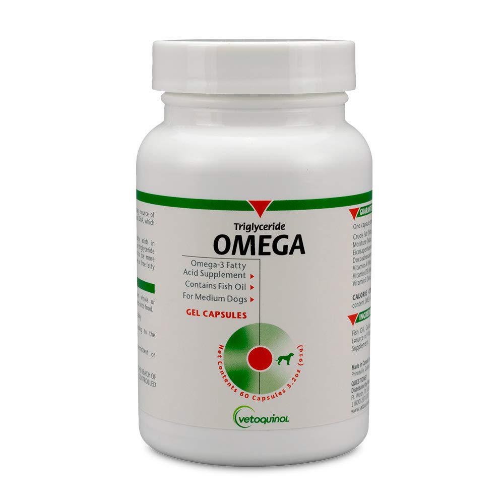 Vetoquinol Triglyseridi Omega Dog lisäkapselit, keskiraskas: 30-60 lbs, 60ct