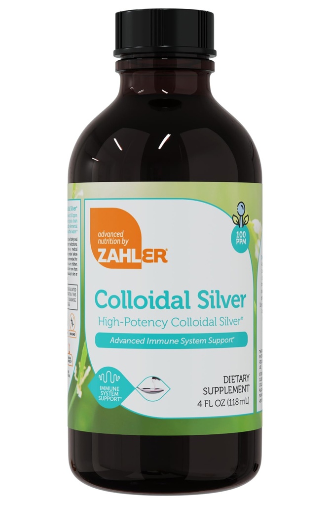 Zahler Kolloidinen Silver Liquid - Advanced Immunosupport and General Health - 100 PPM Bio-active Liquid Hopea Kolloidinen Liquid - Kosher Kasvissyöjä ei-GMO jäsennelty Hopea vesi (4 fl oz)