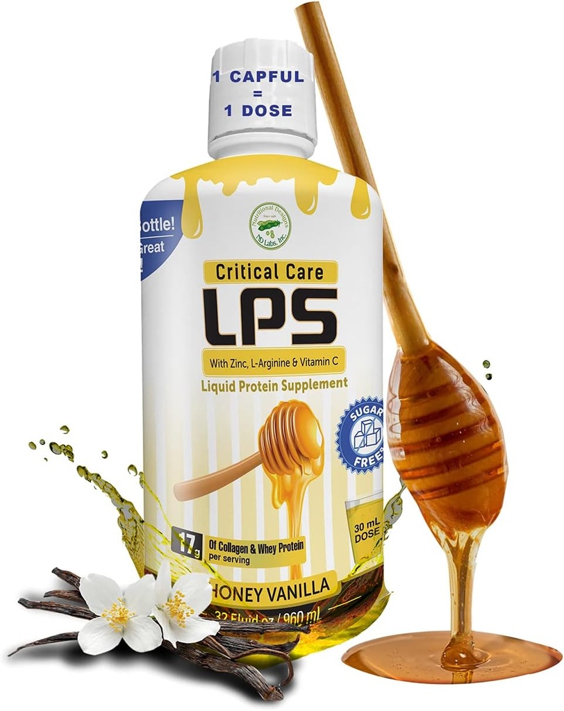 Nutritional Designs LPS Liquid Collagen & Whey Protein Supplement, Sokeriton, ei-GMO Drink, edistää terve iho & hiusten miesten & naisten. (Kriittinen hoito) Hunaja vanilja