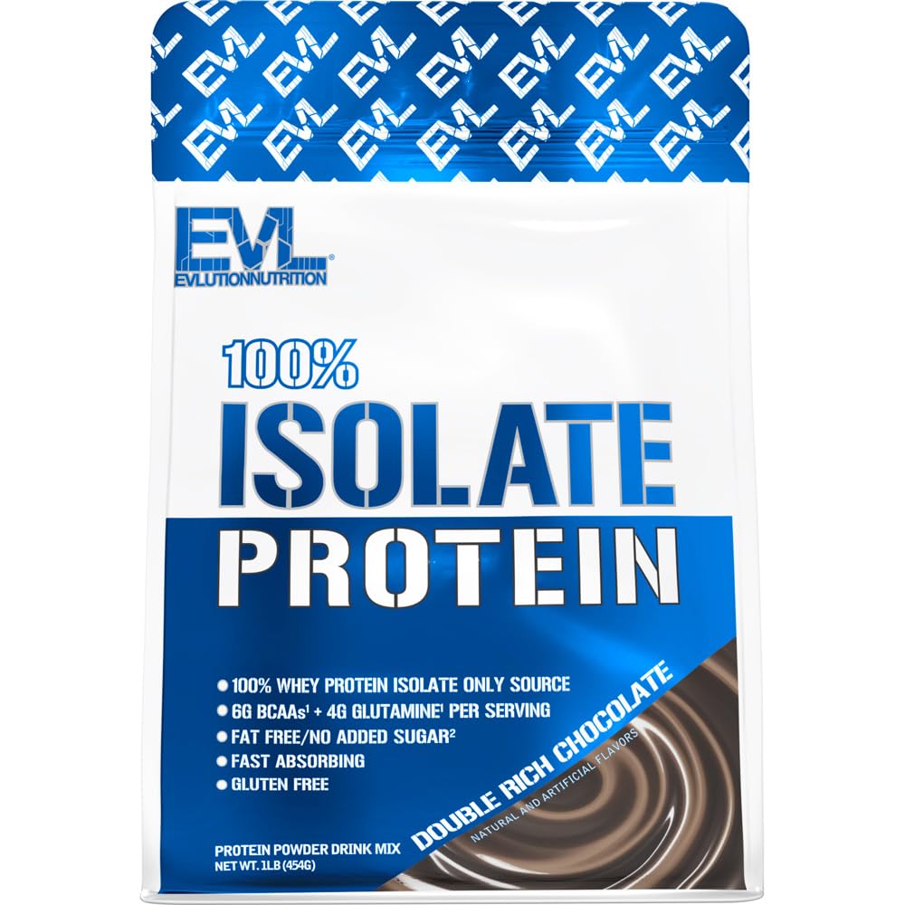 Evlution Nutrition 100% Isolat, Whey Isolate Protein Powder, 25 G av Fast Absorbing Protein, No Sugar Added, Low-Carb, Gluten-Free (Double Rich Chocolate, 1 LB)