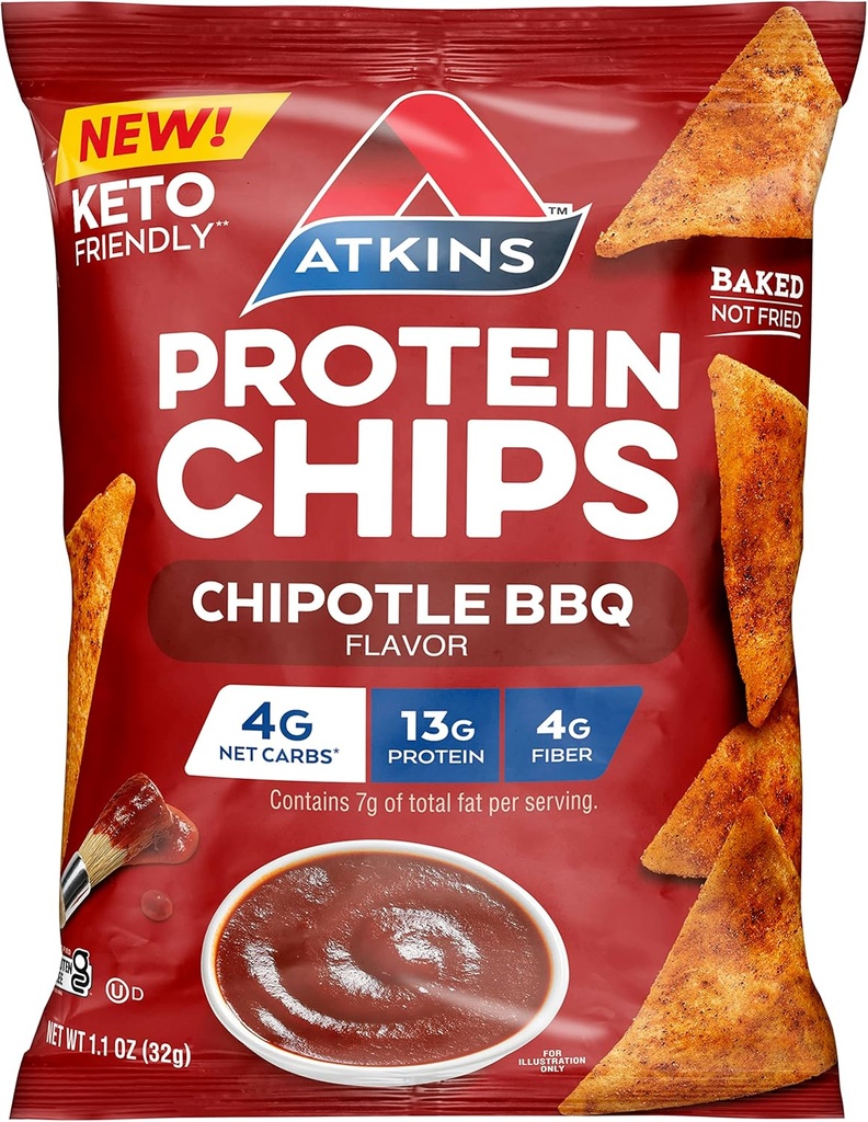Atkins Chipotle BBQ Protein Chips, 4g Net Carbs, 13g Protein, Gluteeniton, Alhainen Glycemic, Keto Friendly, 12 kreivi