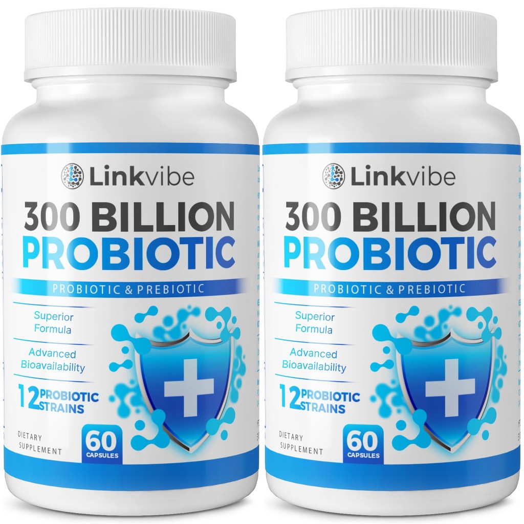 Probiotiska 300 miljarder CFU - 12 stammar med organisk prebiotika för Digestive & Gut, Immune, Bloating Health - Probiotika för kvinnor och män - Daily Dairy Free, Shelf Stable - 120 räkna