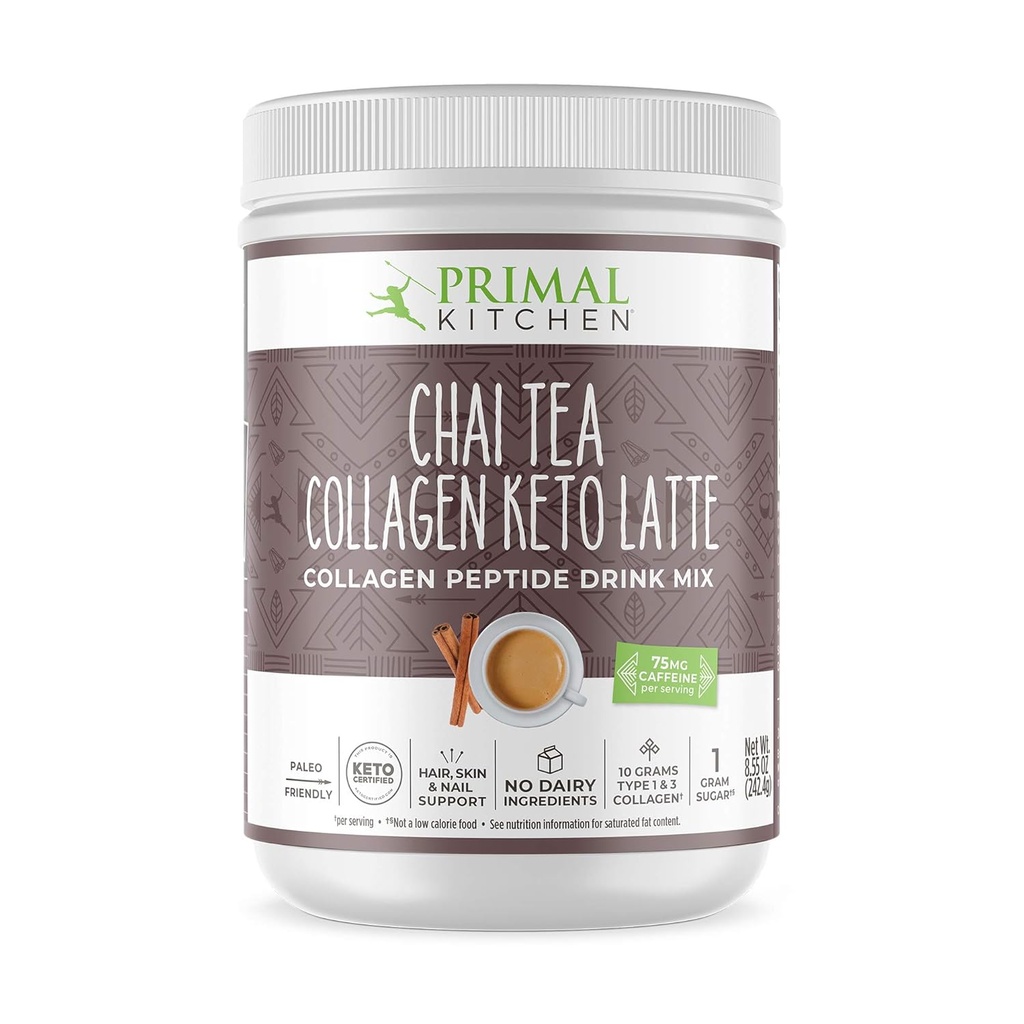Primal Kitchen Chai Tea Collagen Keto Latte Powder, Collagen Peptide Drink Mix, 8.55