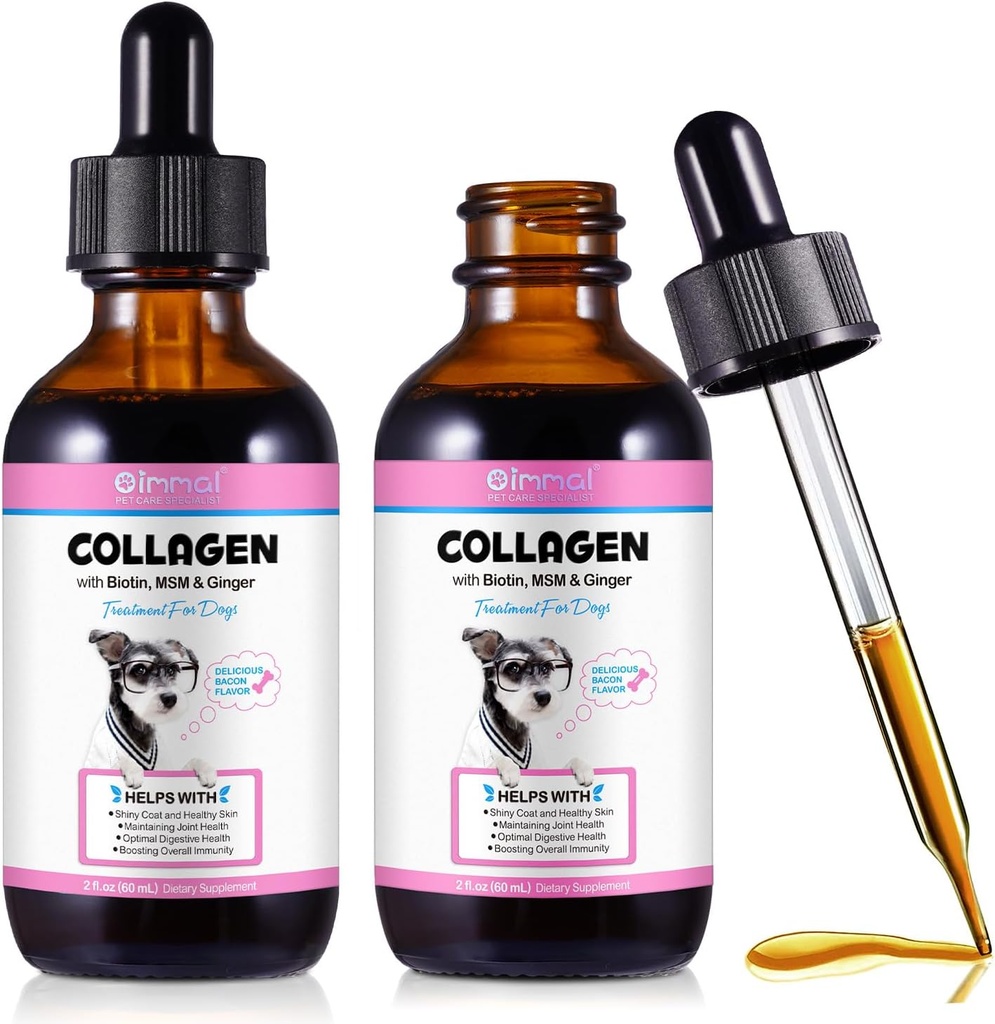 Kollagen för hundar, Dog Collagen flytande droppar med Biotin, MSM & Ginger Digestive & Immunity Support, Itch Relief, Skin & Coat och Joint Health, Dog Supplement 60ml-2pcs