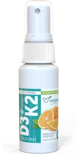 Vegaani Life Nutrition D3-vitamiini ja K2 Oral Spray Supplement, 0,65