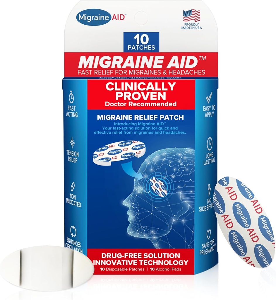 Migreeniapu Migraine Relief Patchs - Nopea toiminta, ei lääkehoitoa tuki pään jännitystä, helppo soveltaa päänsärkyä Patchs, turvallinen jokapäiväistä käyttöä, 10 kertakäyttöinen migraine Patchs, valmistettu USA