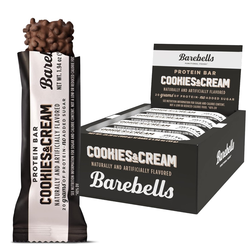 Barebells Protein Baarit Evästeet & Cream - 12 Count, 20g High Protein Hearts - Chocolate Nutrition Bar 1g Total Sugars - On-The-Go Breakfast tai post-workout Välipala