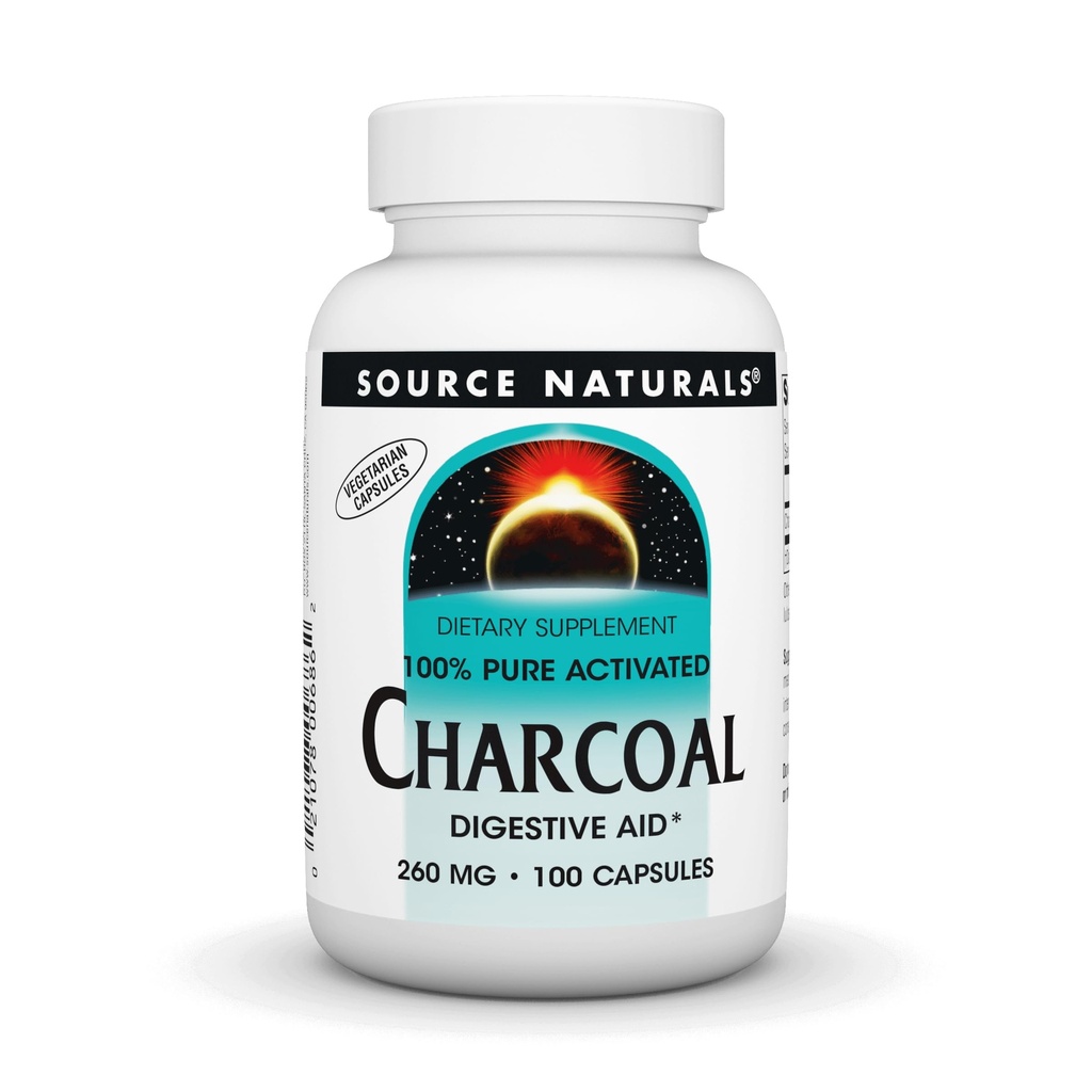 Källa Naturals Charcoal - 100% Pure Activated, Digestive Aid - 100 kapslar