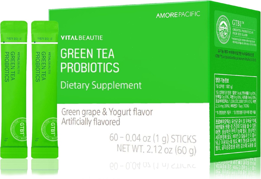 VITALBEAUTIE Green Tea Probiotics (Plant-Sourced Probiotics) Innehåller vitamin D och zink för Gut Health av AMOREPACIFIC Korean Acidophilus Probiotic - 60 Sticks