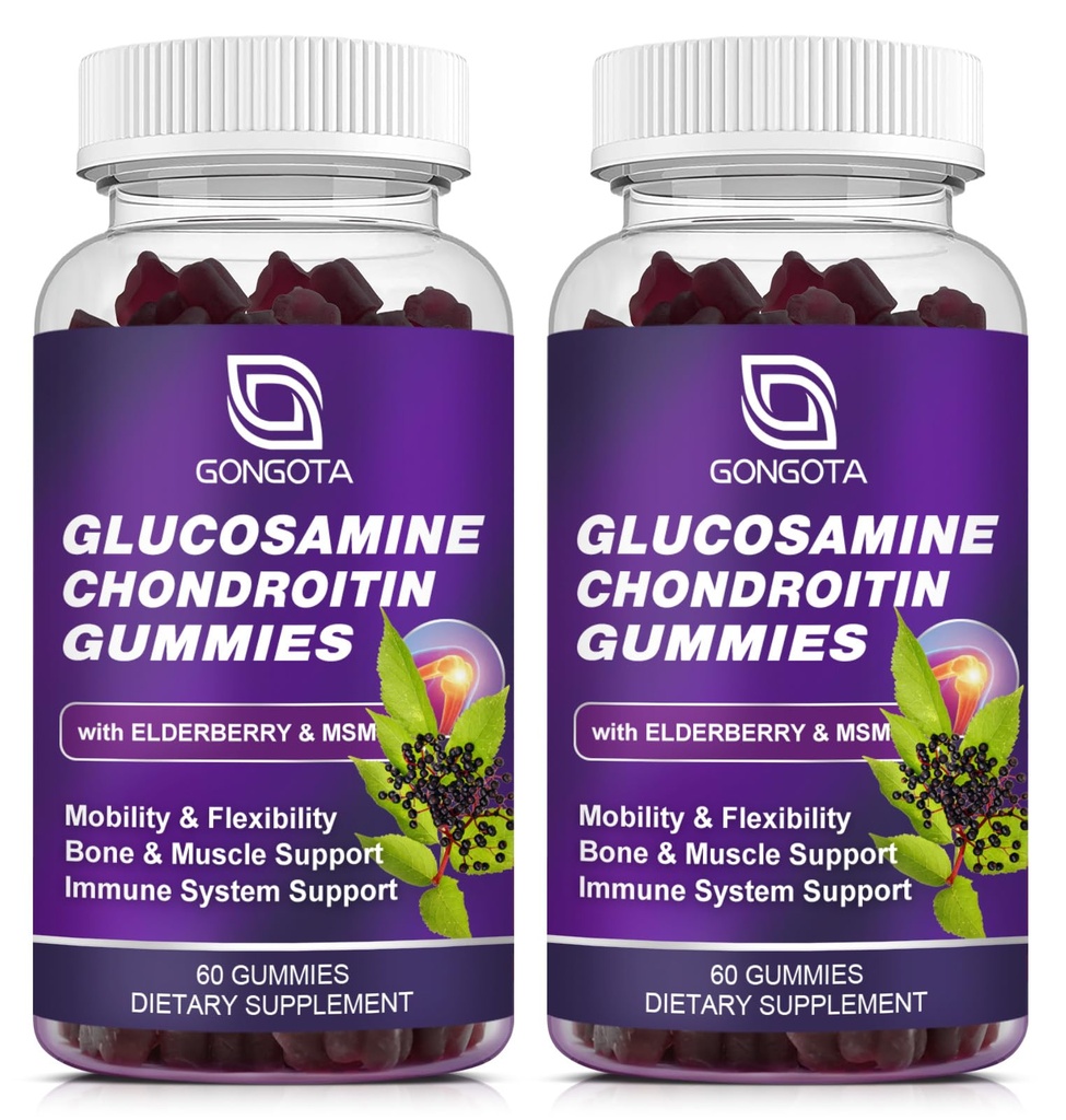 Glukosamiini Chondroitin Gummies - 2- pakkaus, Extra Strength 1500 mg Glukosamiinia MSM & Elderberry, Joustavuus Tuki, paras Cartilage & Immuuni tuki täydentää miesten ja naisten - 120