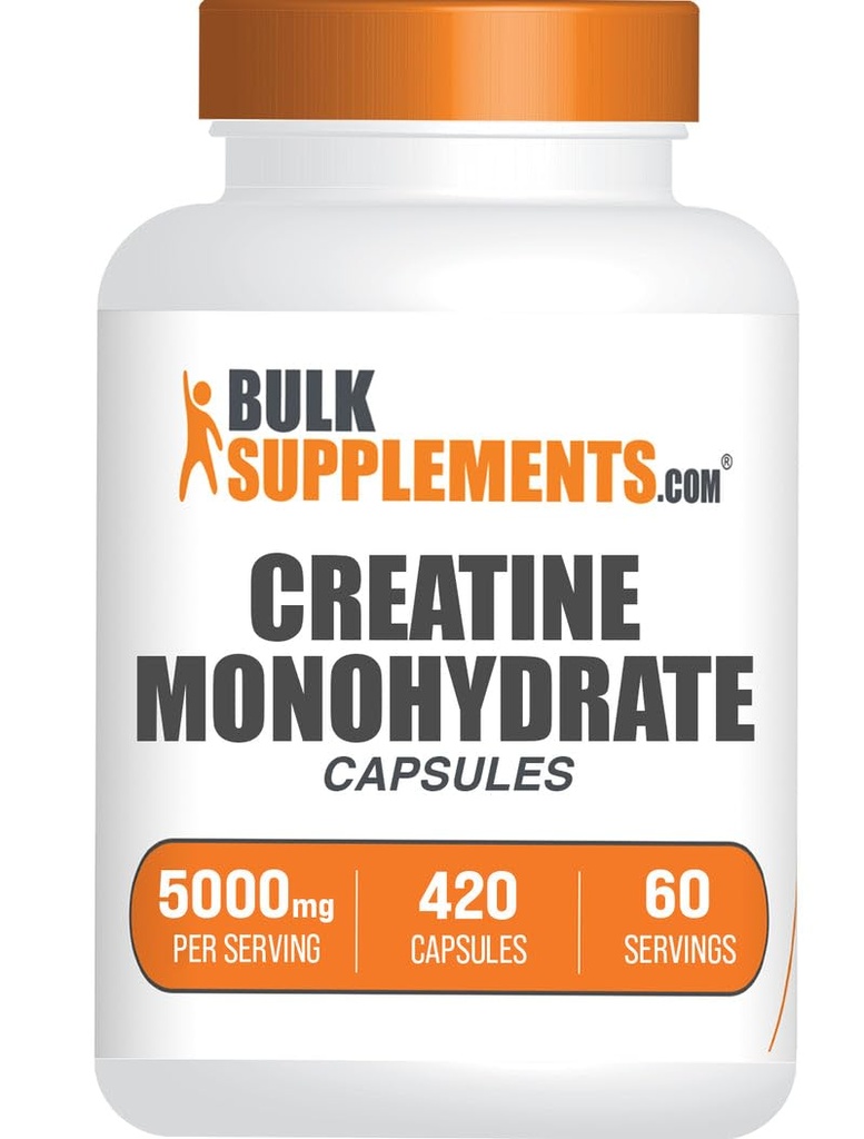 BulkSupsupplements.com Creatiini Monohydraattikapselit - Micronized Creatiini pillerit - Gluteeniton, 7 kapselia per tarjoilu (5000 mg), 420 Lukumäärä (pakkaus 1)