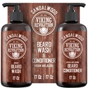 Viking Revolution Partapesu- ja partahoitoaine Set Argan & Jojoba Oils - Pehmentää ja vahvistaa - Natural Sandalwood Scent - Parta Shampoo partaöljyllä (17 oz)