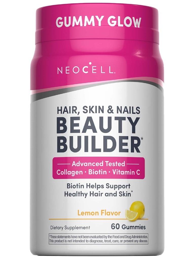 NeoCell hiukset, iho ja kynnet Kauneus rakentaja Collagen, Biotiini ja C-vitamiini, sisältää antioksidantteja, Gummy, sitruuna, 60 Count, 1 pullo