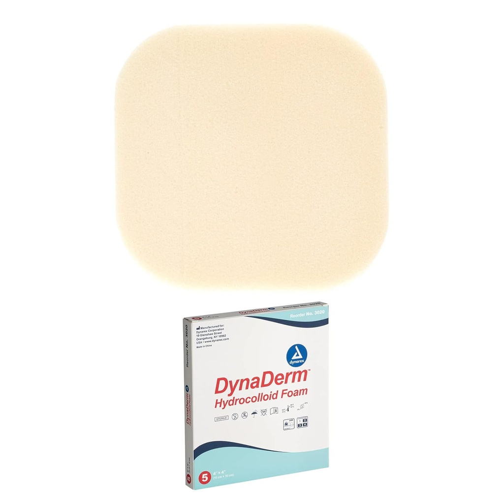 Dynarex DynaDerm Hydrocolloid pukeutuminen, Steriili Kosteus Bandages käytetään kaikille Kinds of Wounds, 4" x 4", Vaahto & latex-vapaa, Peel-Down Patches - 1 laatikko 5 puku