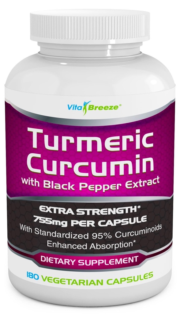 Gurkmeja Curcumin Komplex med Black Pepper Extract - 755 mg per kapsel, 180 Veg. Caps - Innehåller Piperine (för Superior Absorption och Tumeric Bio-Availability) och 95% Standardiserade Curcuminoids