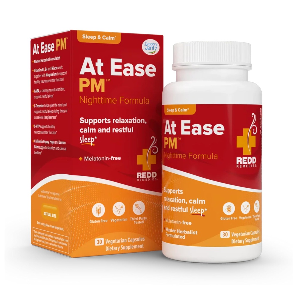 Redd Remedies, at Ease PM, Natural Sleep Aid, Tuet rentoutumista, 30 kasvissyöjä kapselia