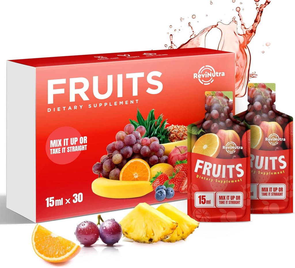 Super Fruit Liquid Juice - 30 påsar Superfoods Fruits Supplement för kvinnor, män och barn - Stöd energi, immunitet, matsmältning och metabolism - Vegan, 30 dagars leverans