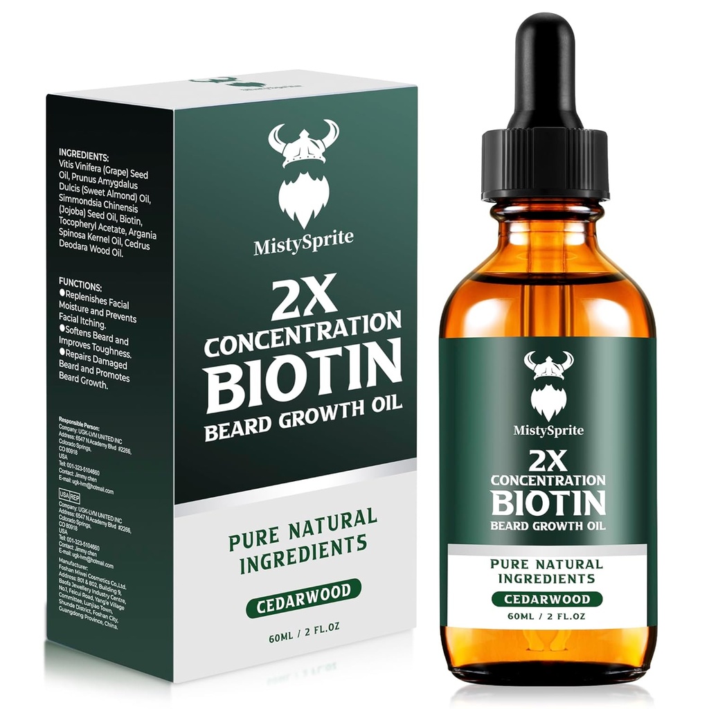 Parran kasvu öljy - 2X keskittyminen Biotin parta öljy miesten (2 oz) - Luonnollinen miesten parta öljy Argan Oil, Jojoba öljy ja vitamiini, parta kasvu pehmitin, Moisturizer (Cedarwood)
