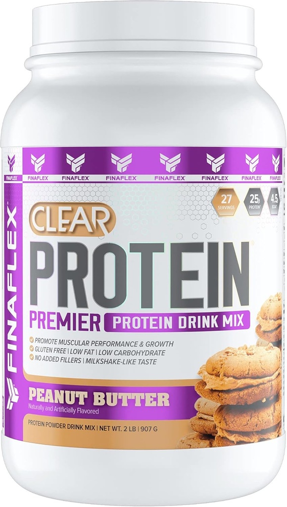FINAFLEX Clear Protein, Peanut Butter - 2 lb - edistää lihasten suorituskykyä ja kasvua - Milkshake-Like Maku - Low Carb, Low Fat & Gluteenittomat - 27 tarjoilua