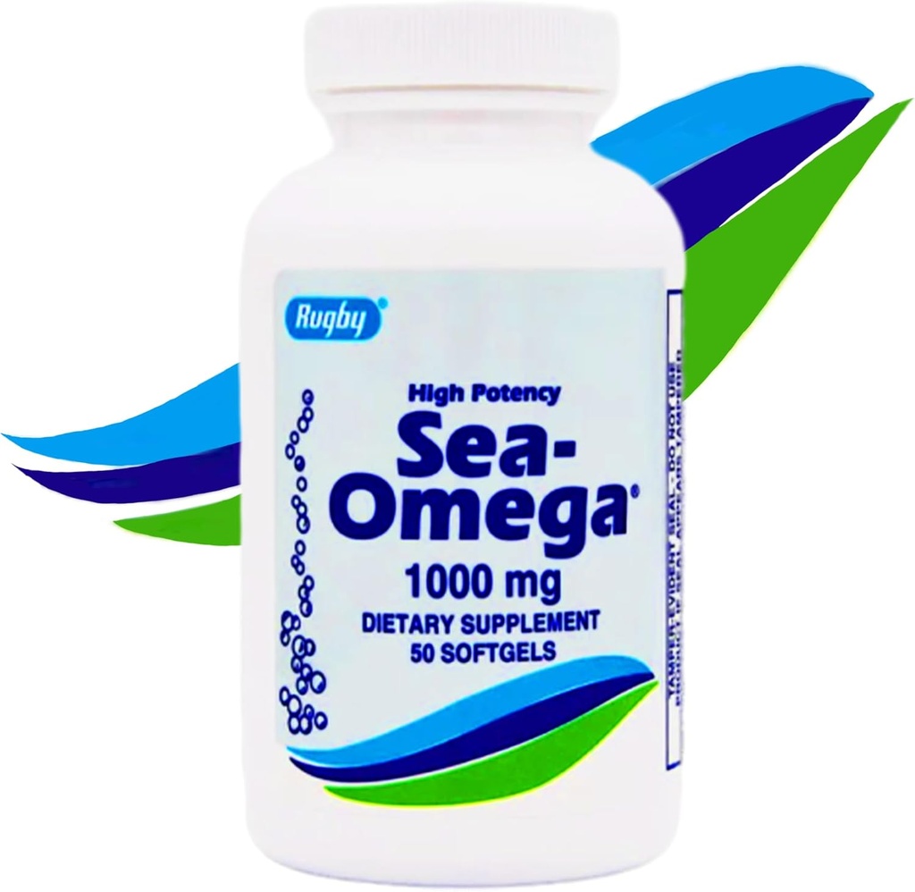 1000mg Rugby Sea Omega 3 valmistettu USA:ssa miehille/naisille,50 Rapid Release Softgels,EPA 300mg, DHA 200mg,Fatty Acid Supplements for Brain/Eye/Hair/Hair/Skin Health