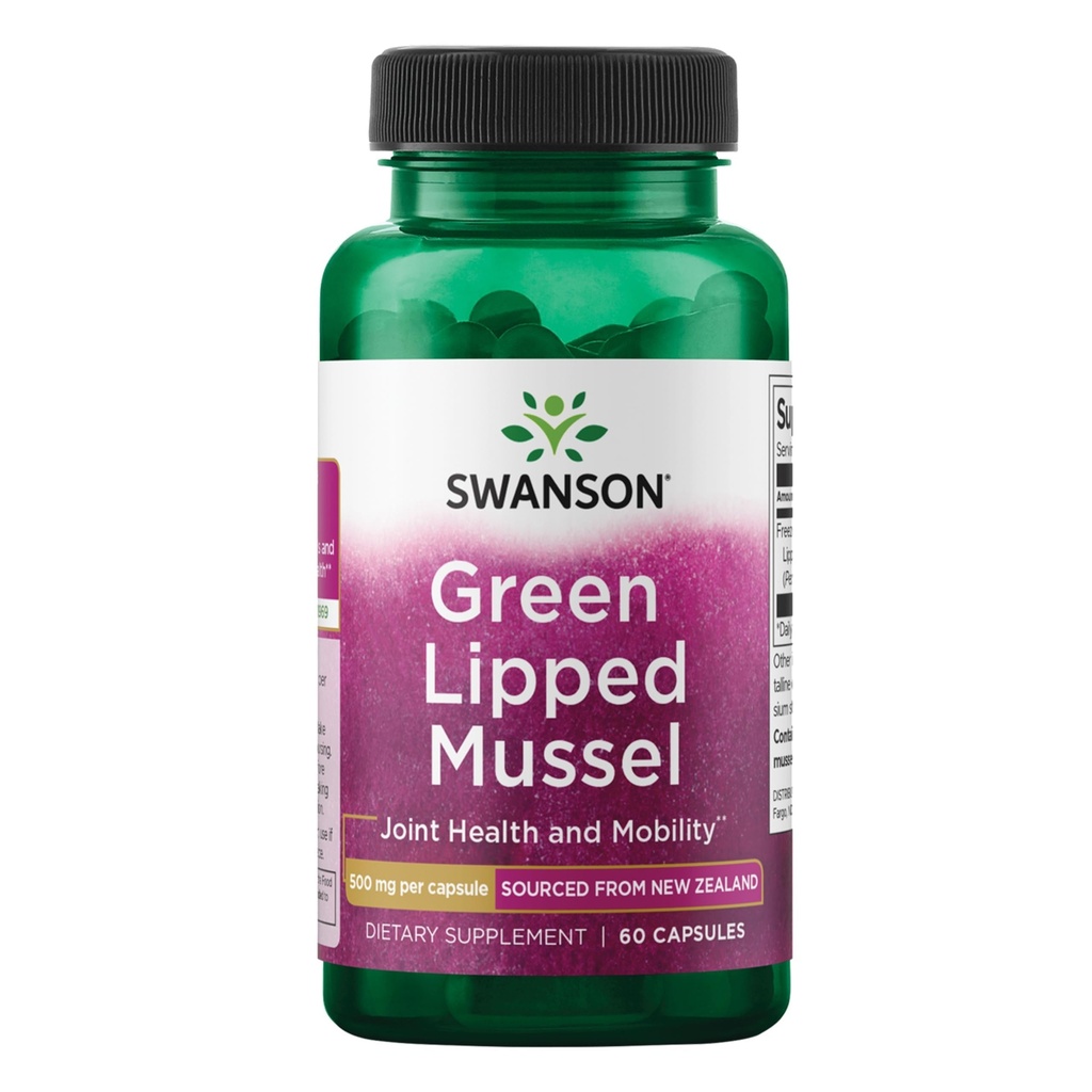 Swanson Green Lipped Mussel (Freeze-Dried) - Nya Zeeland Joint Health & Mobility Supplement - Natural Formel kan stödja hjärthälsa och matsmältningsfunktion - (60 kapslar, 500 mg vardera)
