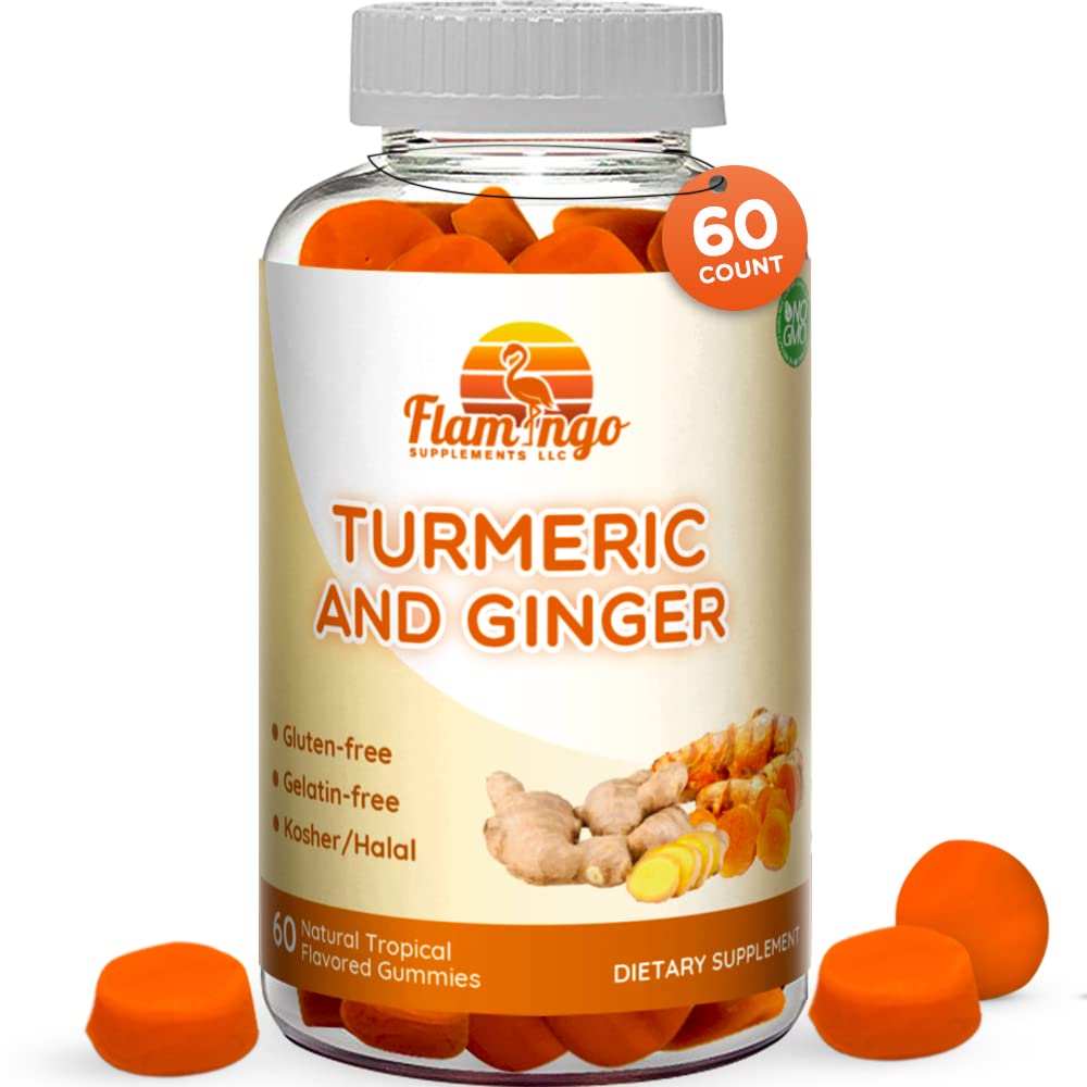 Gurkmeja Curcumin & Ginger Chewable Gummies för vuxna och barn. Vegan Friendly, Kosher & Halal, Gluten Free, Non GMO. 60 Count